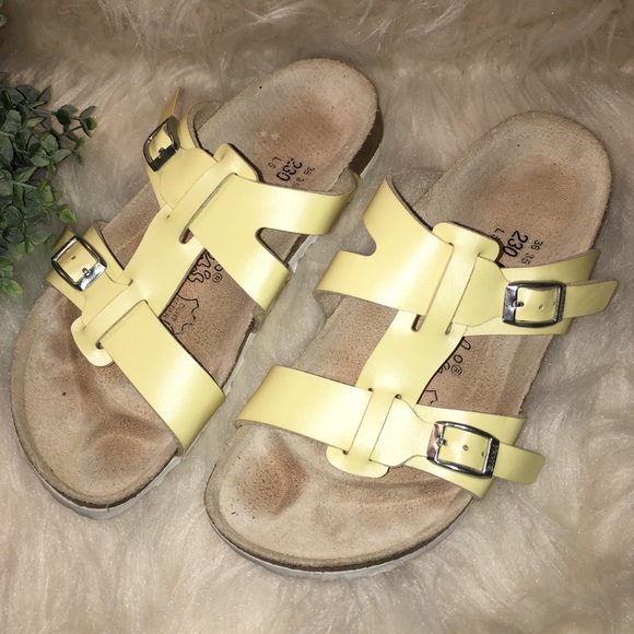 pale yellow birkenstocks